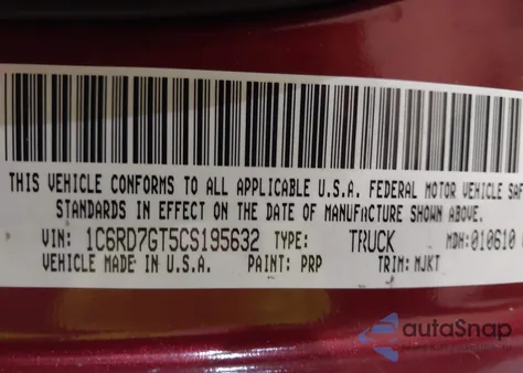 2012 Ram 1500 Slt from USA, damaged, VIN 1C6RD7GT5CS195632